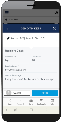 mobile view of account manager with recipient details displayed