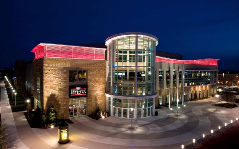 Credit Union of Texas Event Center at night spotlight