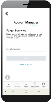 mobile view of account manager forgot password screen